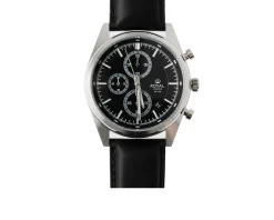 Orologio da polso uomo acciaio con quadrante nero e cinturino in pelle Royal london