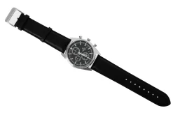 Orologio da polso uomo acciaio con quadrante nero e cinturino in pelle Royal london