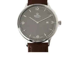 Orologio da polso uomo acciaio con quadrante nero e cinturino in pelle Royal london