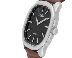 Orologio uomo lj prime acciaio quadrante nero e cinturino pelle marrone Liu jo