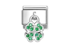 Pendente quadrifoglio composable acciaio argento e zirconi Nomination