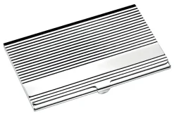 Porta biglietti da visita silver plated rigato con banda lucida Selezione zanolli
