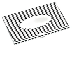 Porta biglietti da visita silver plated rigato con ovale lucido Selezione zanolli