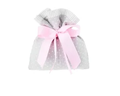 Sacchetto portaconfetti grigio pois con nastro rigatino rosa Selezione zanolli