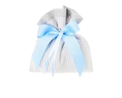 Sacchetto portaconfetti grigio rigato con nastro rigatino azzurro Selezione zanolli