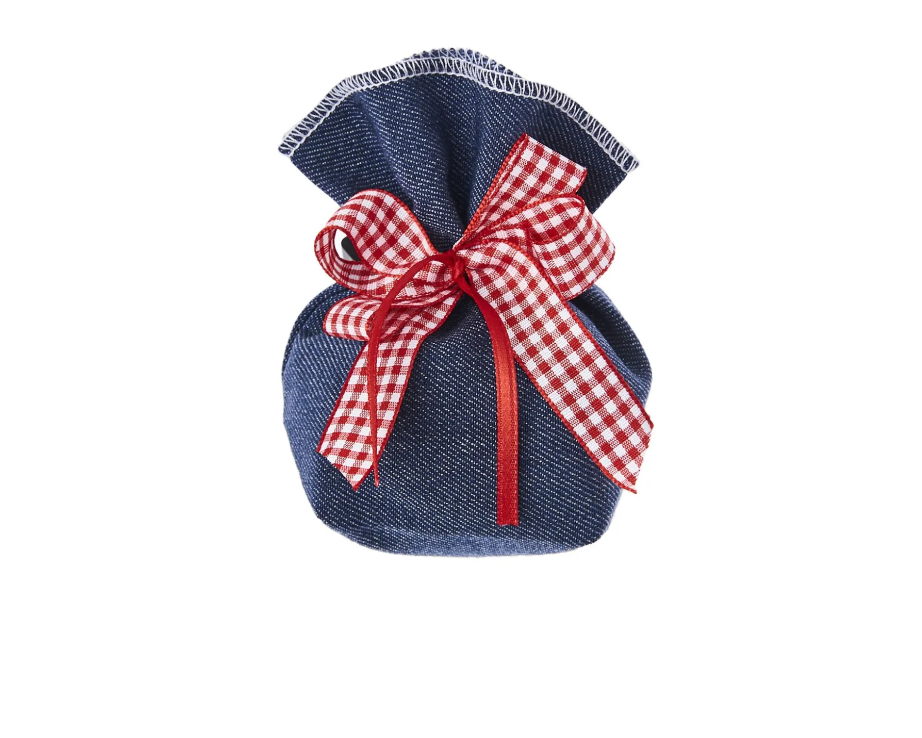 Sacchetto portaconfetti jeans con fiocco quadri rossi e bianchi Selezione zanolli