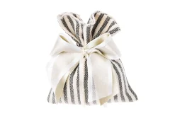 Sacchetto portaconfetti righe panna e blu e fiocco raso organza sabbia Selezione zanolli