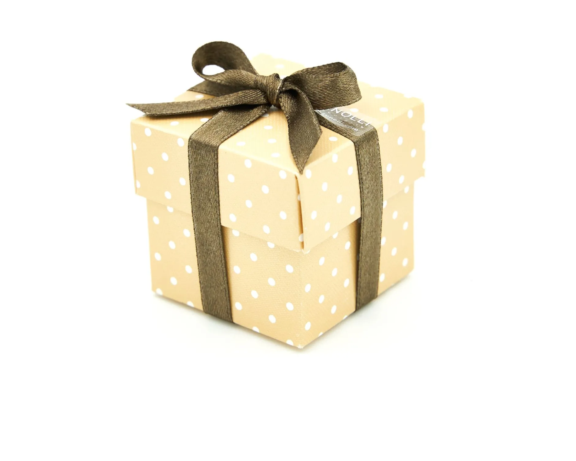 Scatola per bomboniera dots nocciola con coperchio e confetti Selezione zanolli