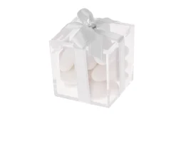 Scatolina in plexiglass con confetti bianchi e nastro bianco Selezione zanolli