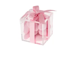 Scatolina in plexiglass con confetti rosa e nastro rosa Selezione zanolli