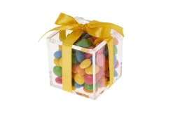 Scatolina in plexiglass con smarties e nastro giallo Selezione zanolli
