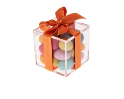 Scatolina in plexiglass con tenerezze arcobaleno e nastro arancio Selezione zanolli