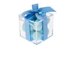Scatolina in plexiglass con tenerezze azzurre e nastro azzurro Selezione zanolli