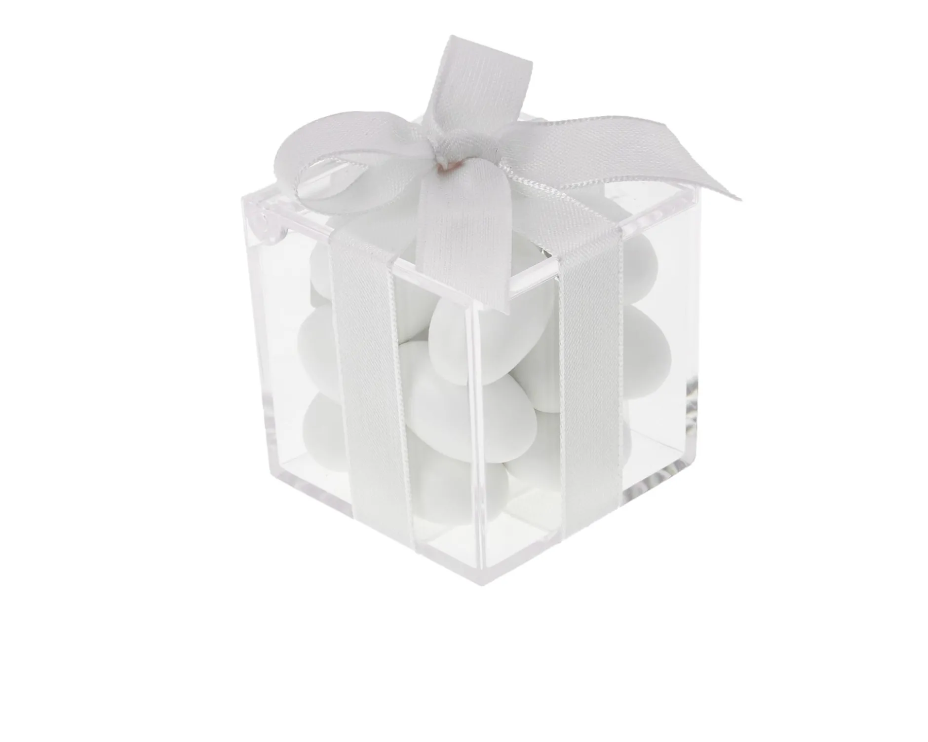 Scatolina in plexiglass con tenerezze bianche e nastro bianco Selezione zanolli