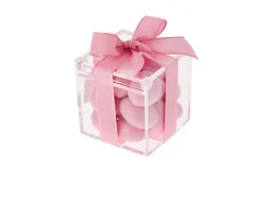 Scatolina in plexiglass con tenerezze rosa e nastro rosa Selezione zanolli