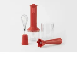 Set frullatore plissè rosso con frusta e tritatutto (4 pezzi) Alessi
