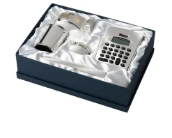 Set scrivania 5 pezzi silver plated portascotch, portapenne, portabiglietti, calcolatrice, tagliacarte Selezione zanolli