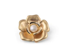 Spilla fiore argento dorato con perla e zirconi Unoaerre