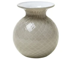 Vaso fiori balloton vetro di murano talpa lattimo con filo lattimo Venini