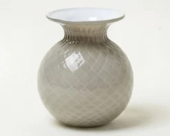 Vaso fiori balloton vetro di murano talpa lattimo con filo lattimo Venini