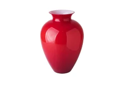 Vaso labuan vetro di murano colore rosso e lattimo Venini