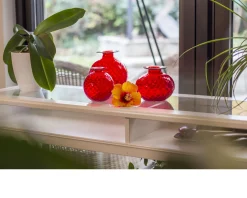 Vaso monofiore balloton vetro di murano rosso con filo verde mela Venini