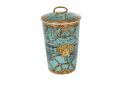 Vaso portacandela la scala del palazzo porcellana verde con coperchio e candela Versace