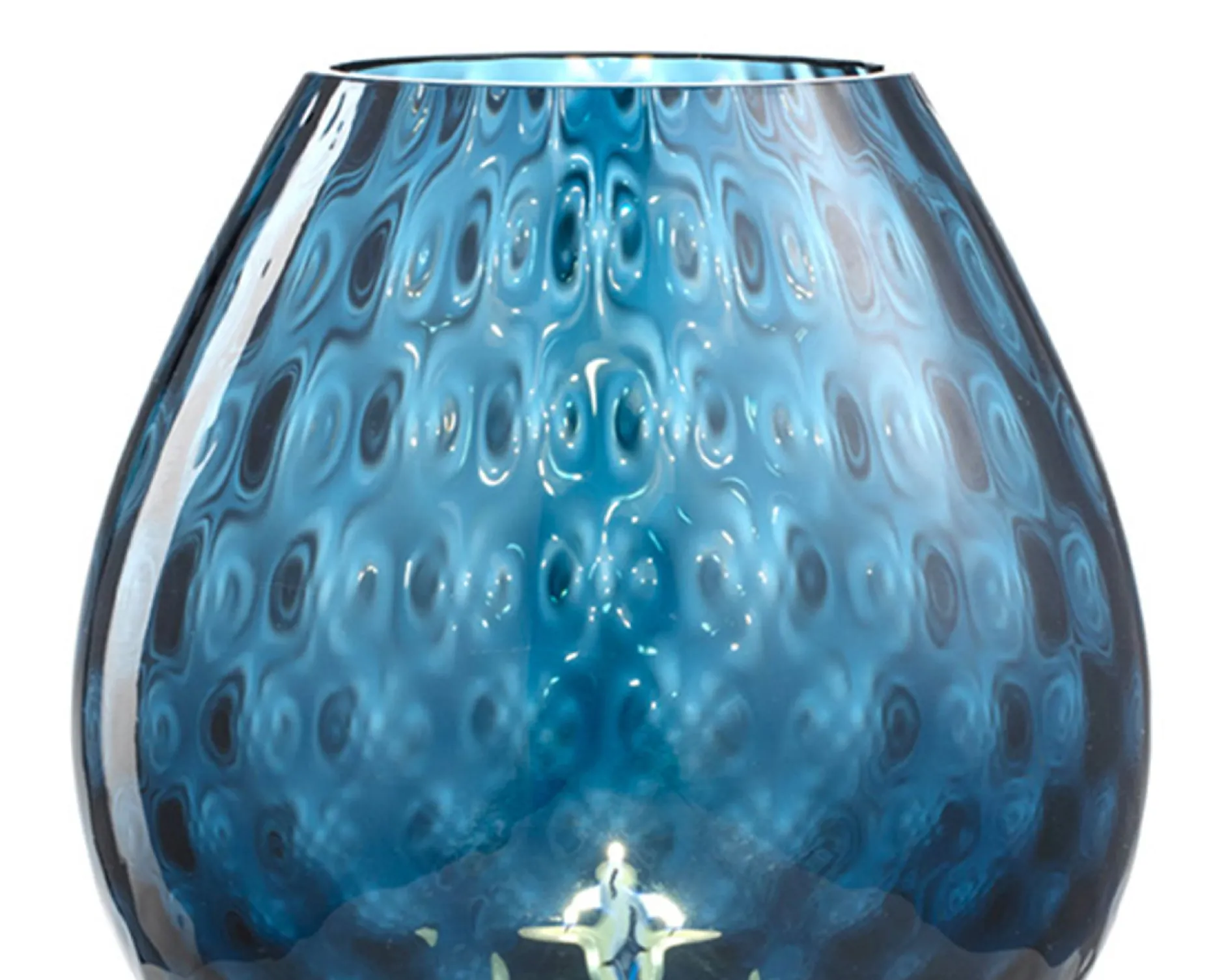 Vaso portacandela macramè l vetro di murano blu avio Nasonmoretti