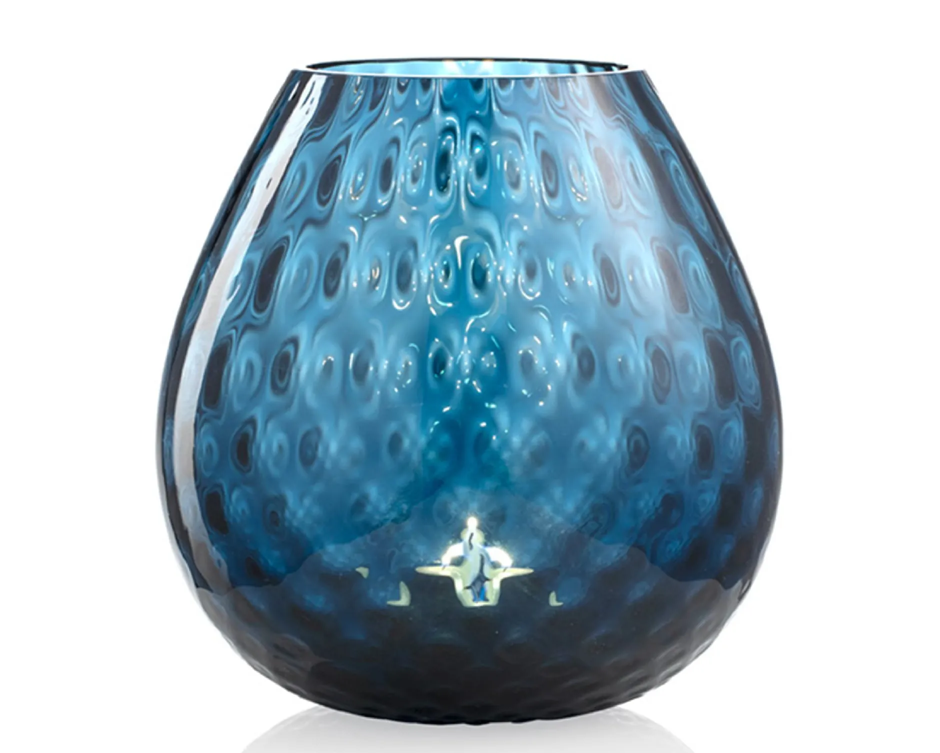 Vaso portacandela macramè l vetro di murano blu avio Nasonmoretti