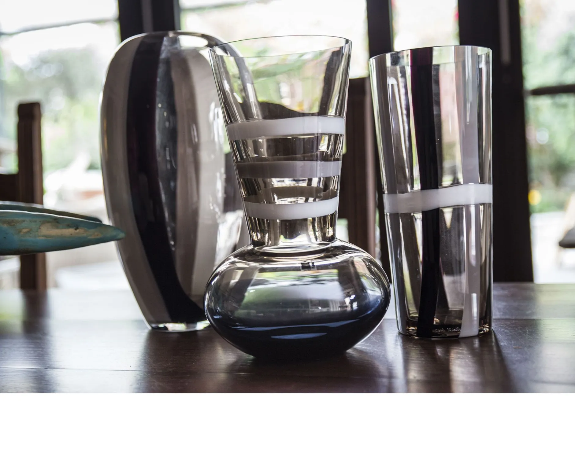 Vaso troncocono vetro di murano latte nero grigio Carlo moretti