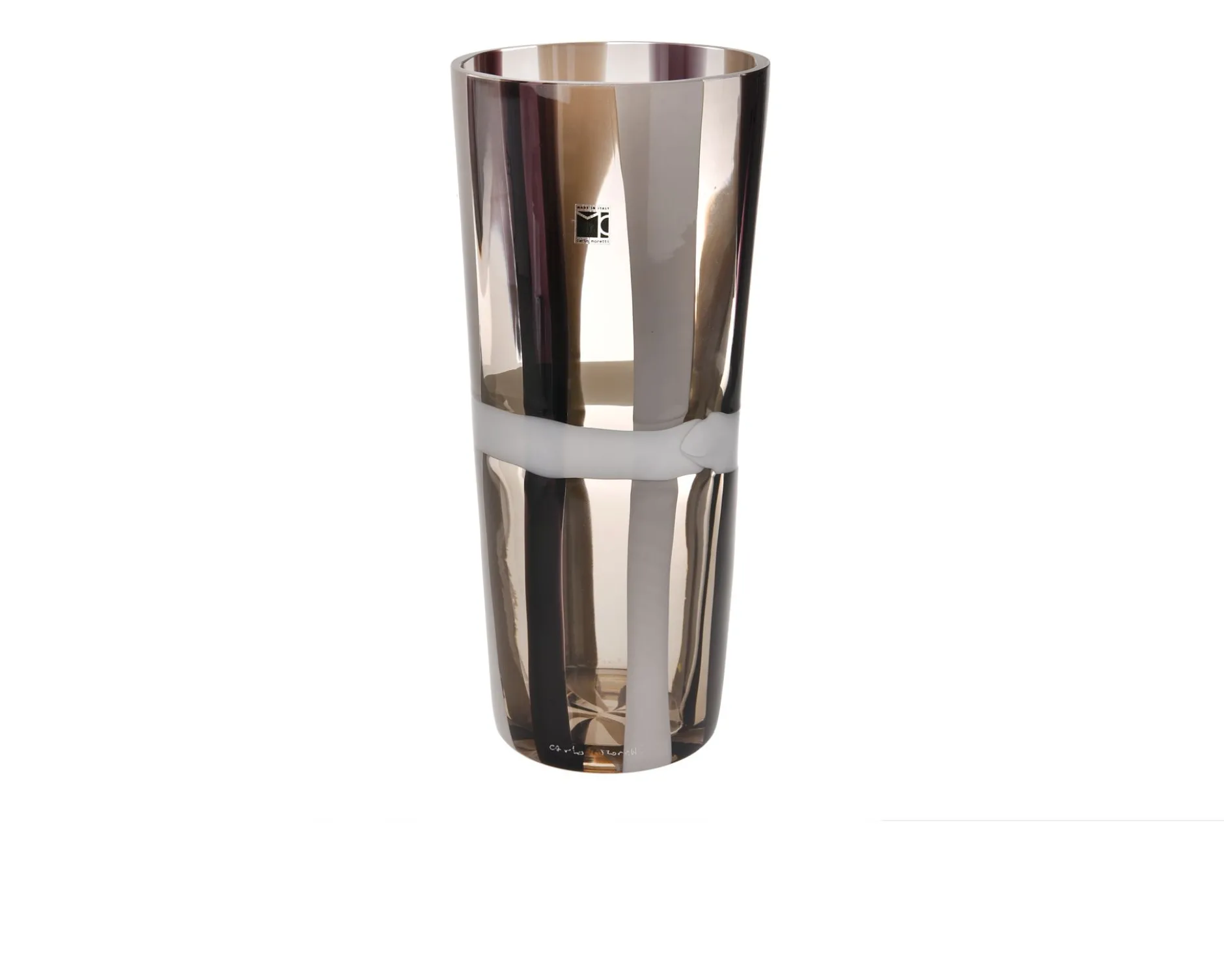 Vaso troncocono vetro di murano latte nero grigio Carlo moretti