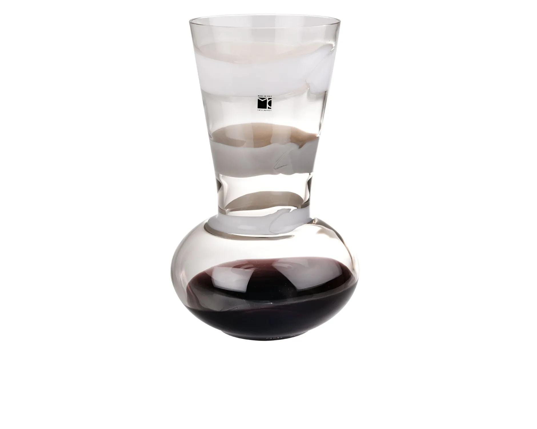 Vaso troncosfera vetro di murano latte nero grigio Carlo moretti