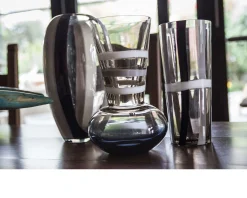 Vaso troncosfera vetro di murano latte nero grigio Carlo moretti