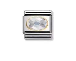 Zircone bianco composable acciaio e oro Nomination