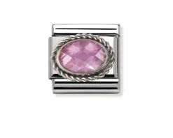 Zircone rosa composable acciaio argento e zirconi Nomination